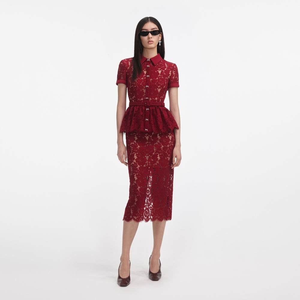 Self-Portrait Red Lace Midi Dress